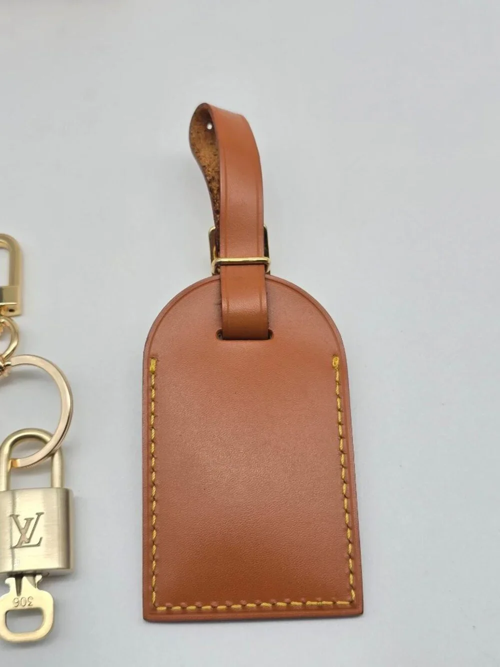 Authentic Louis Vuitton Large Brown Luggage Tag Gold LV Padlock Key + Bag Charm